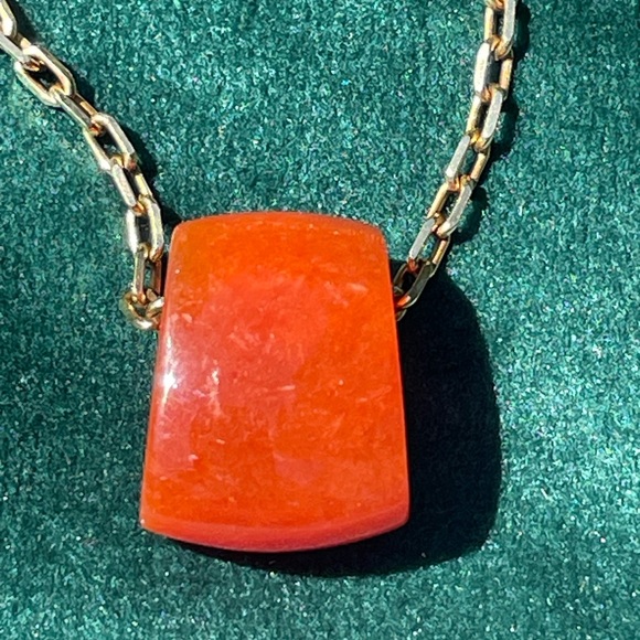 Vintage Genuine Orange Carnelian and Red Garnet 14k gold Pendant - beautiful! - Picture 6 of 16